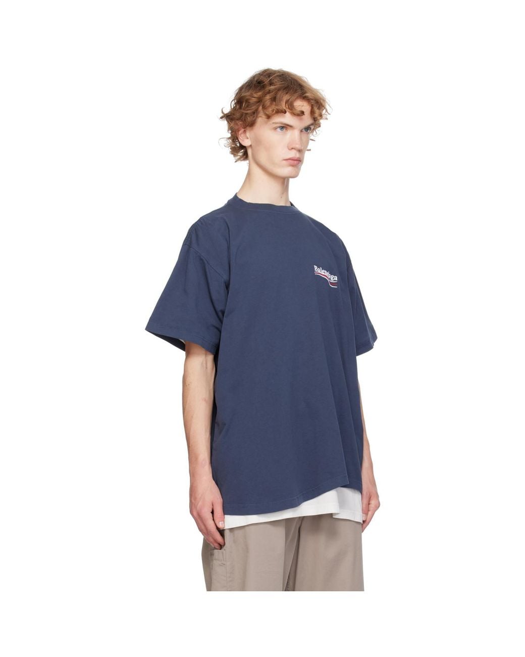 Balenciaga Blue Political Campaign Double T-Shirt for men