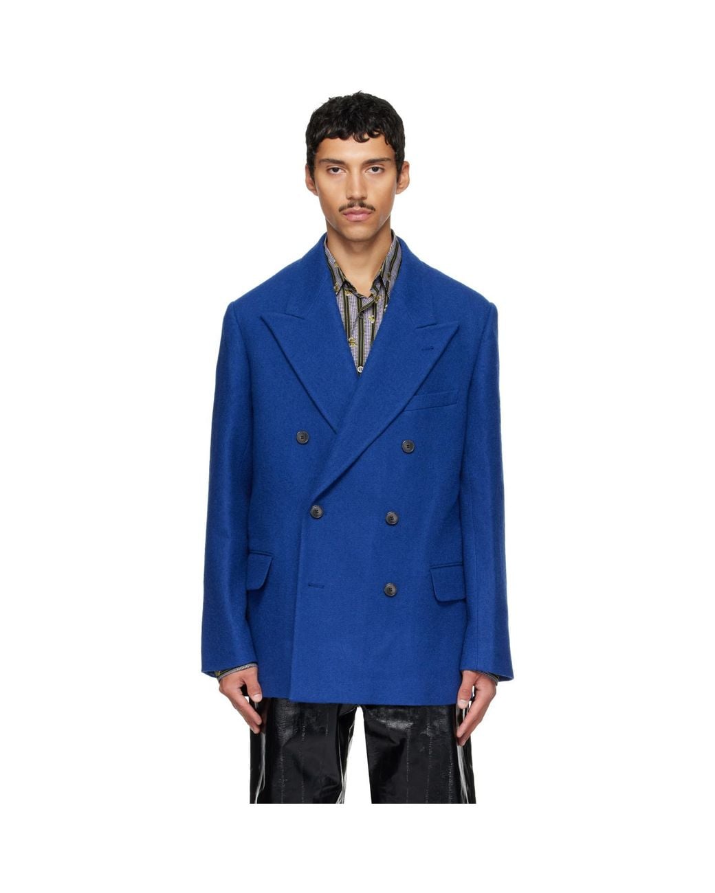 Dries Van Noten Blue Oversized Wool Blazer for men