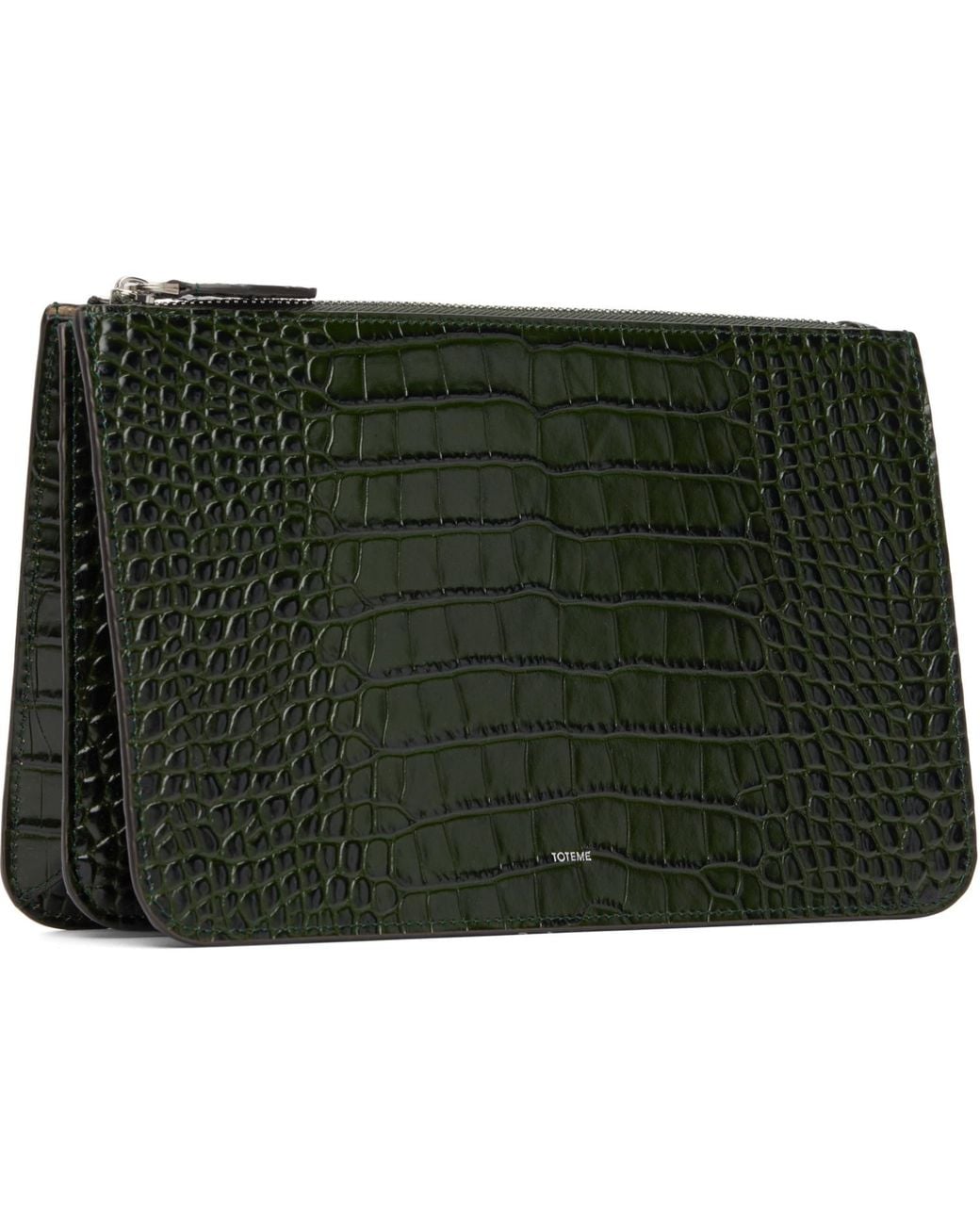 Totême Green Threefold Croco-Embossed Clutch