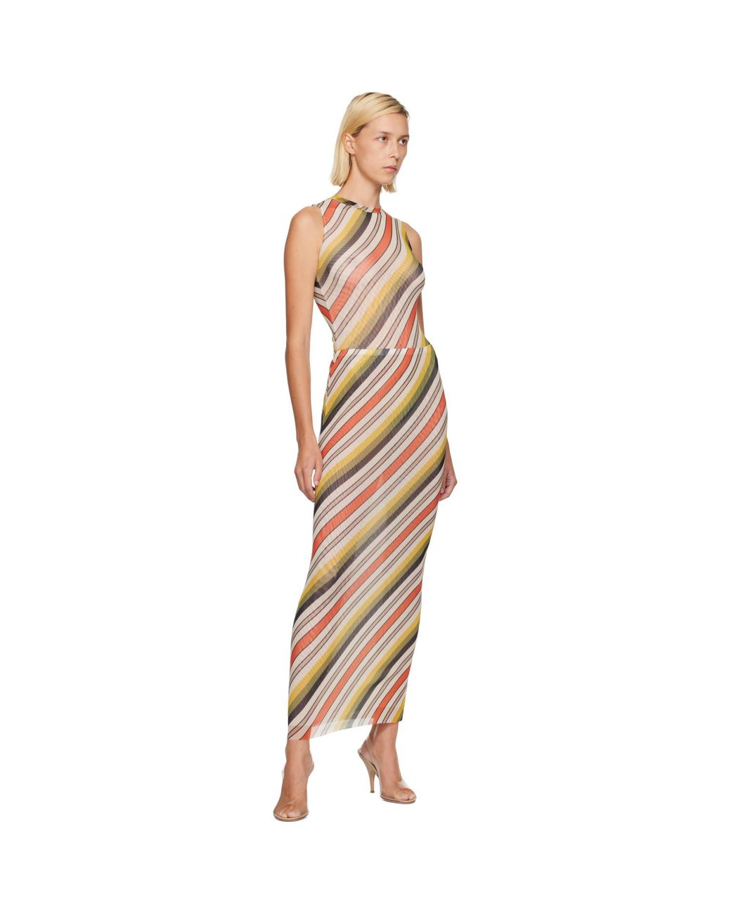 Jean Paul Gaultier Pink Mesh Tank Top Printed Retro Stripe Bodysuit
