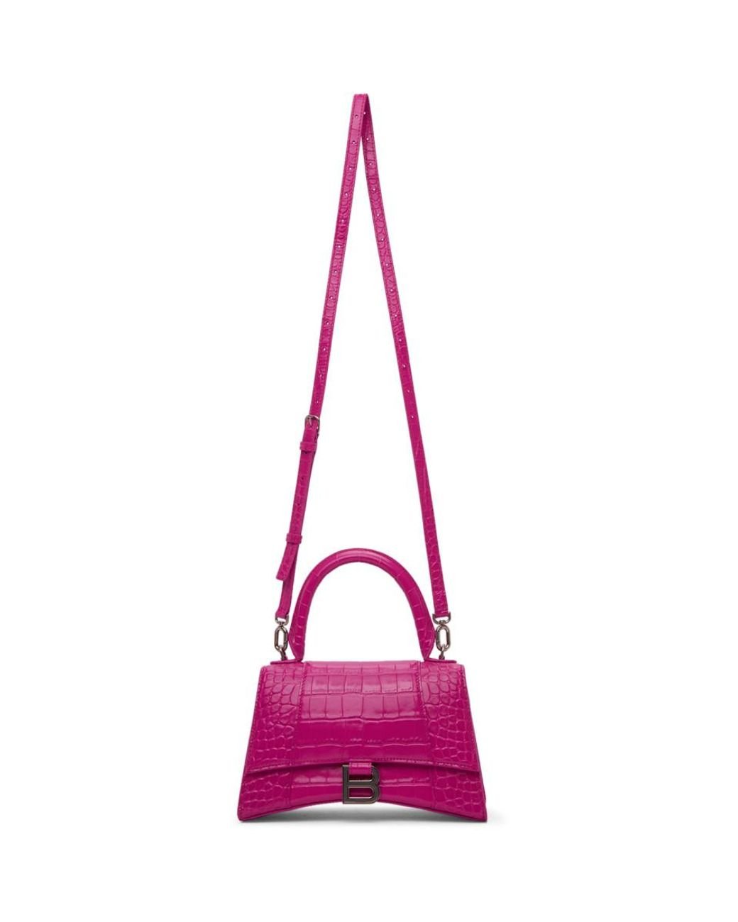 Balenciaga Pink Croc Mini Hourglass With Chain Bag  SSENSE