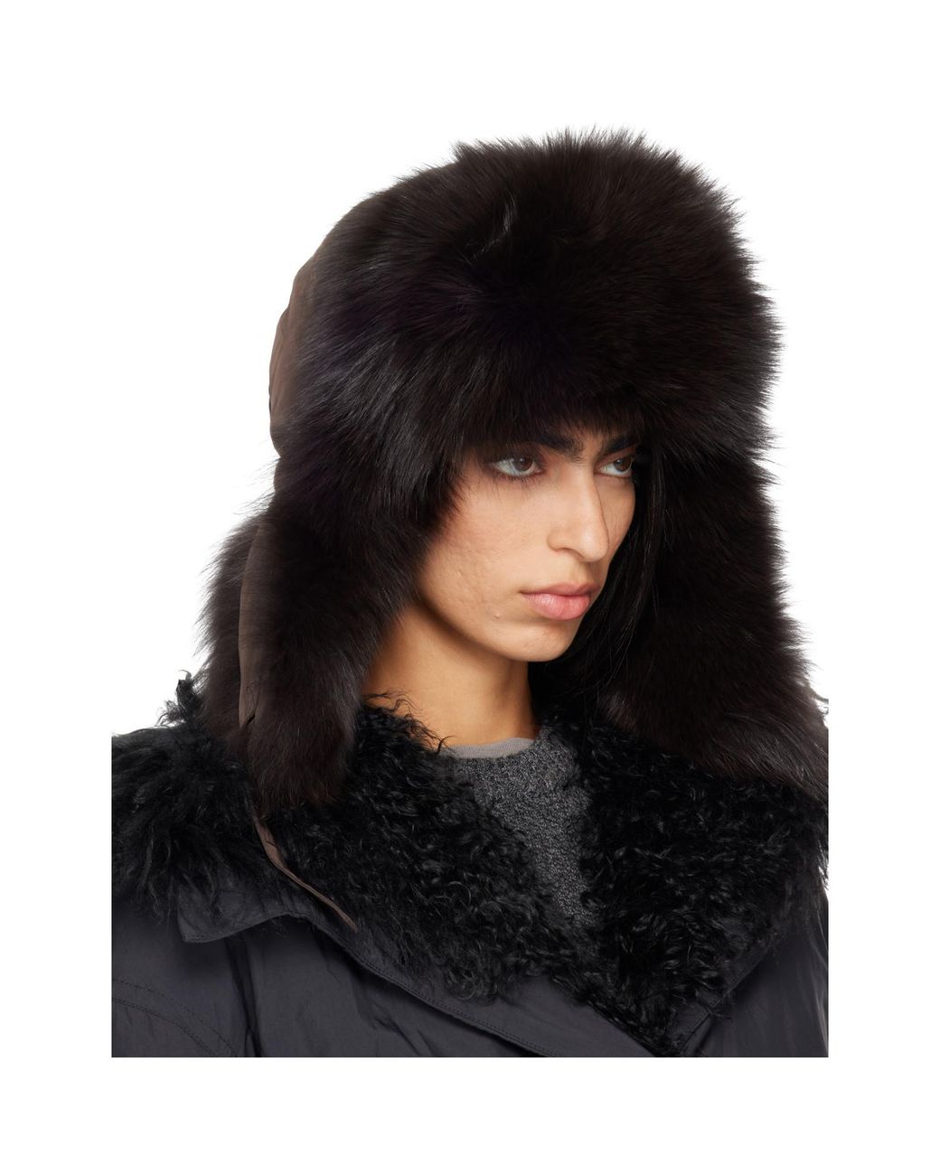 Yves Salomon Black Chapka Hat