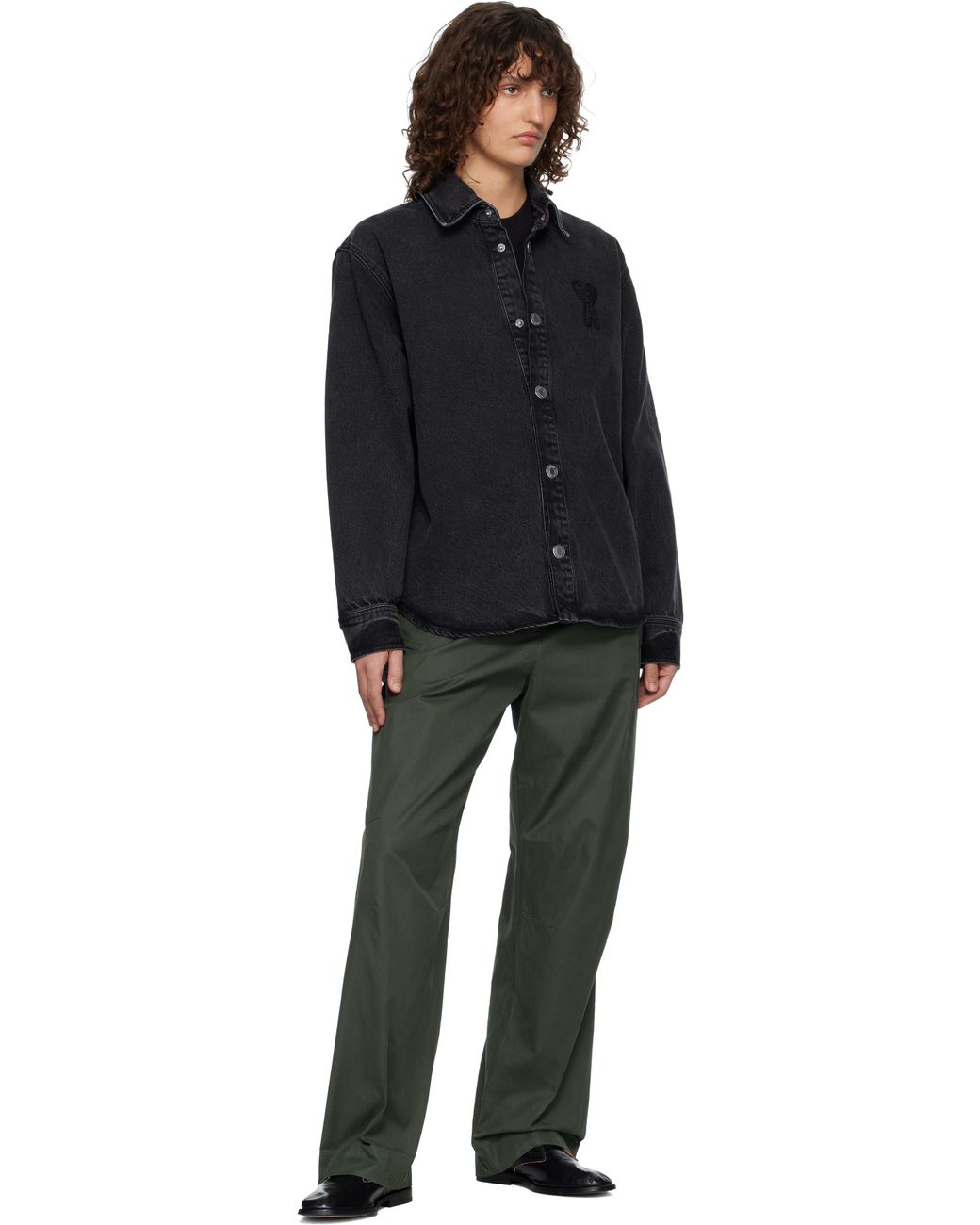 AMI Black Cotton Knitted Ami De Coeur Denim Overshirt