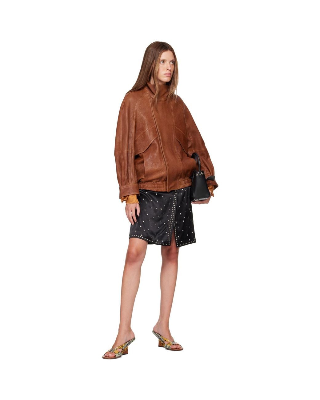 Nour Hammour Brown Tan Ariste Leather Bomber Jacket