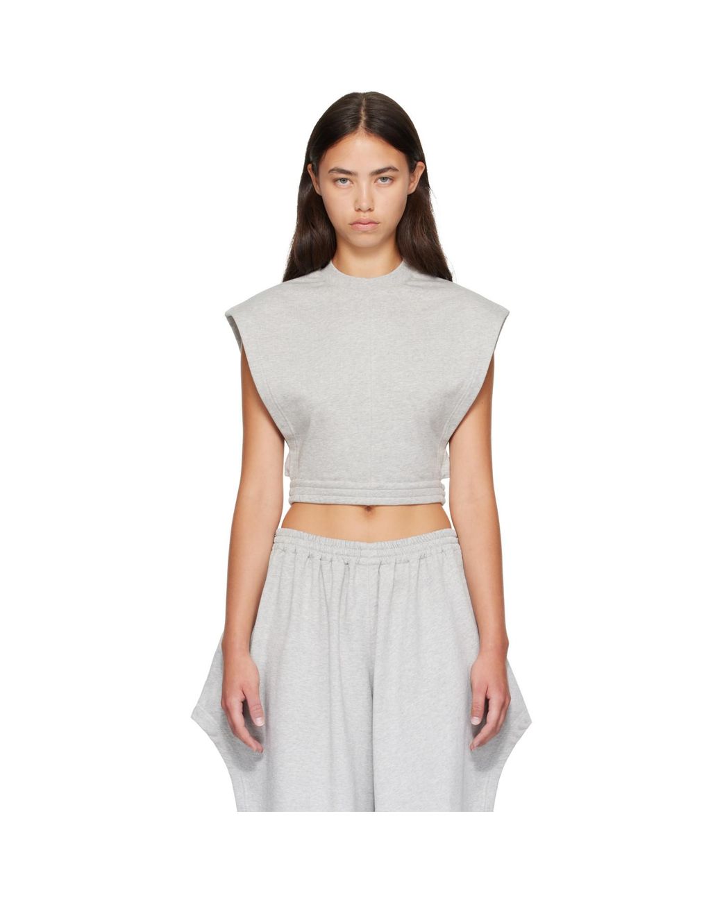 Alaïa Gray Fleece Jersey Crop Top