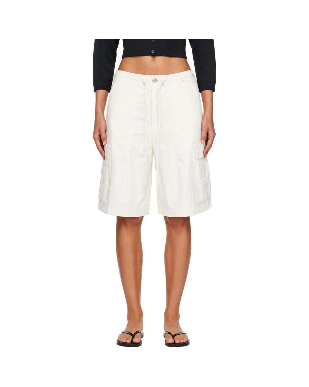 Skims White Off- Woven Cotton Oversized Cargo Shorts
