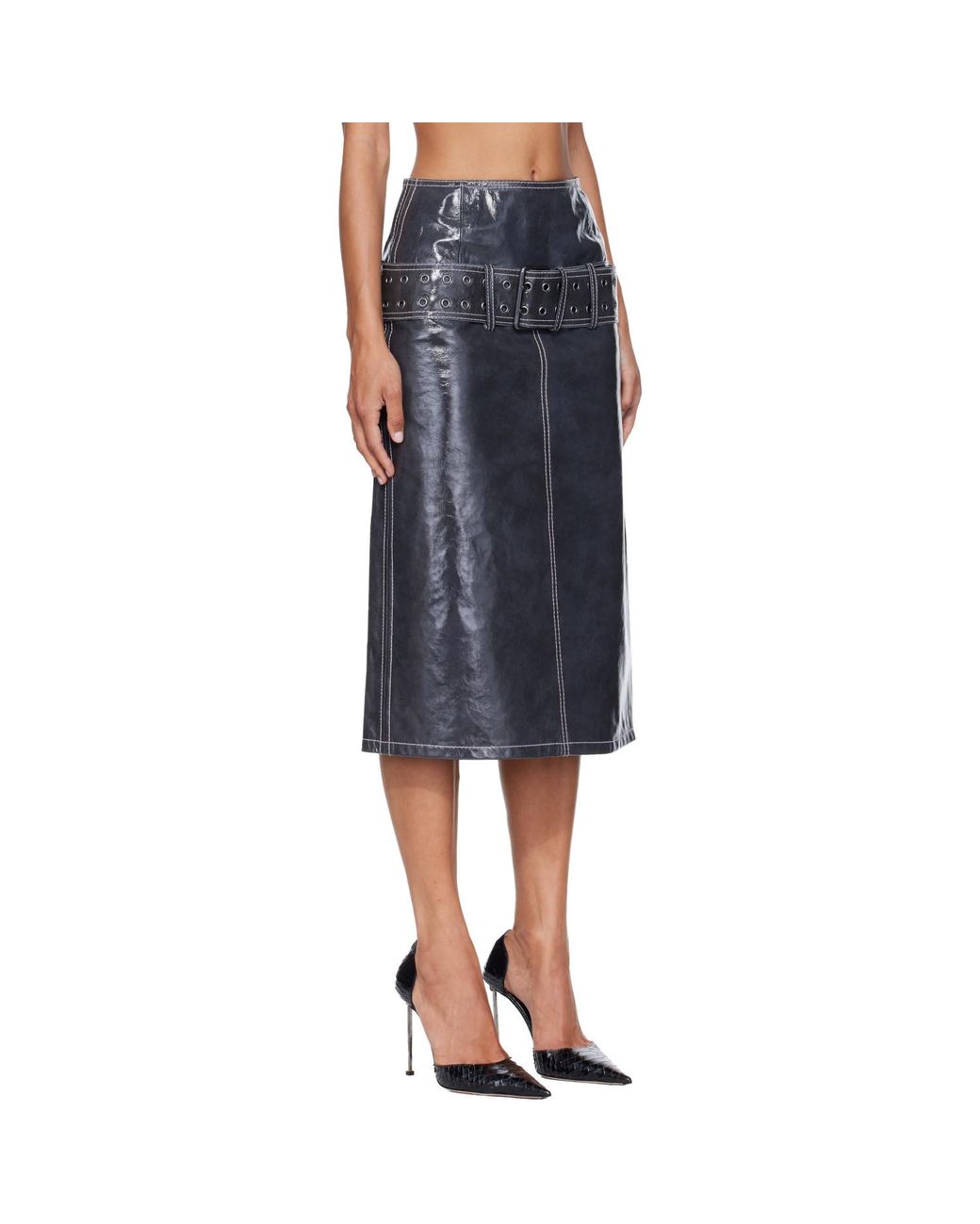DIESEL Blue Patent Leather Midi Skirt
