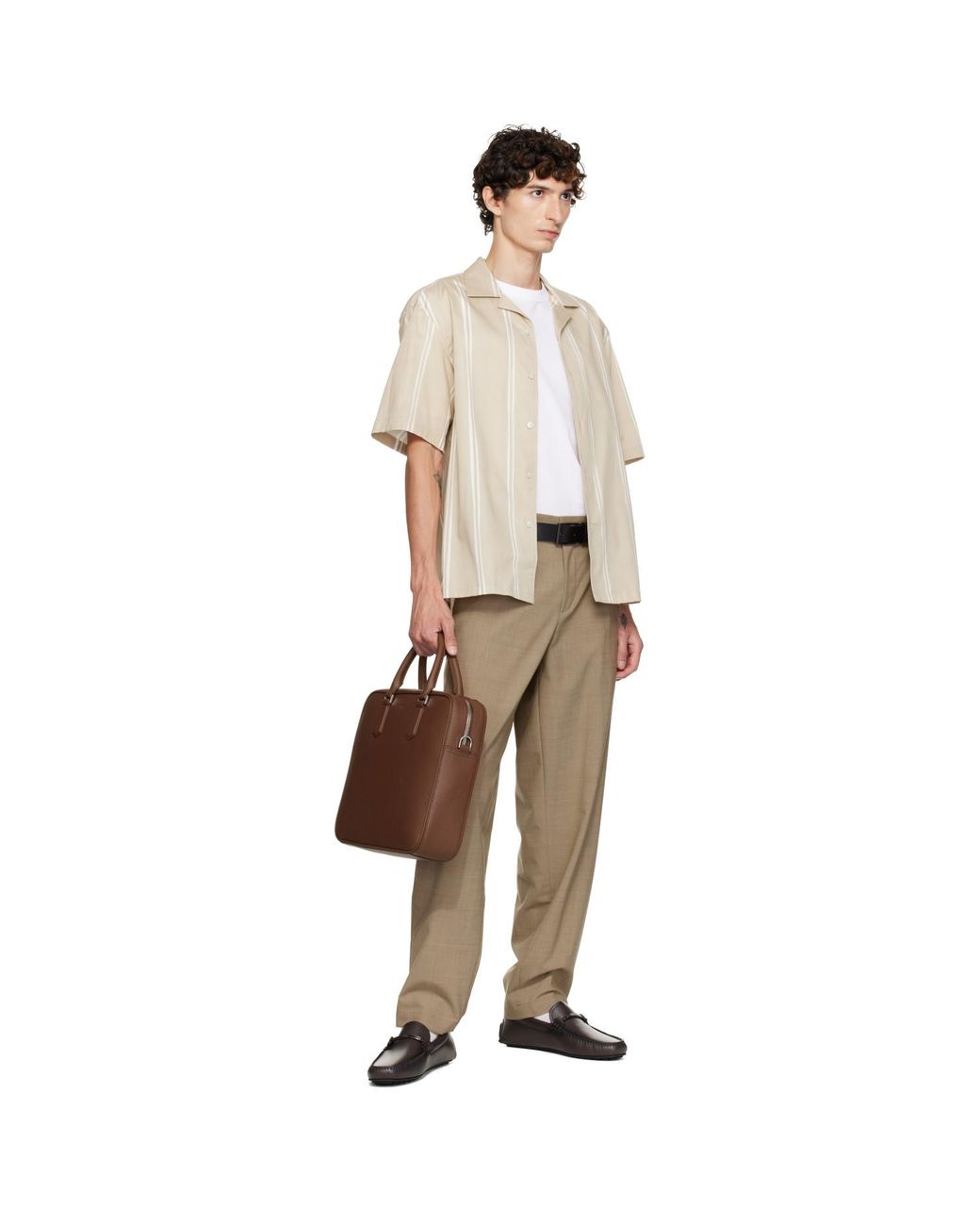Boss Brown Grained Leather Briefcase for men