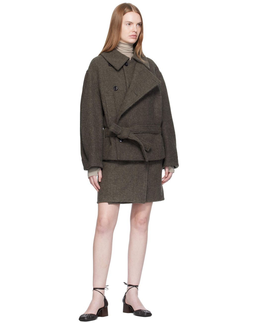 Lemaire Khaki Short Asymmetrical Bathrobe Coat in Black | Lyst