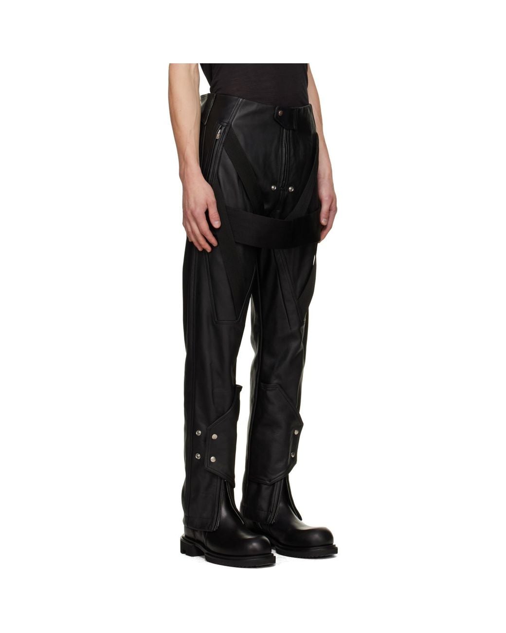 Rick Owens Black Tower Megastrapped Motopants Leather Pants for men