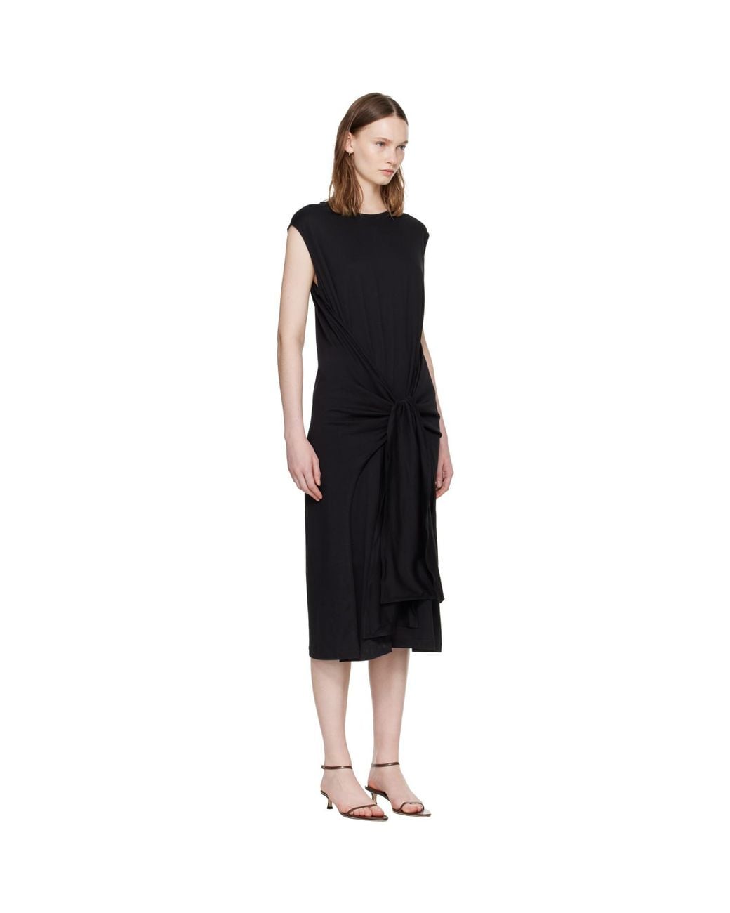 Totême Black Tie-Waist Jersey Midi Dress