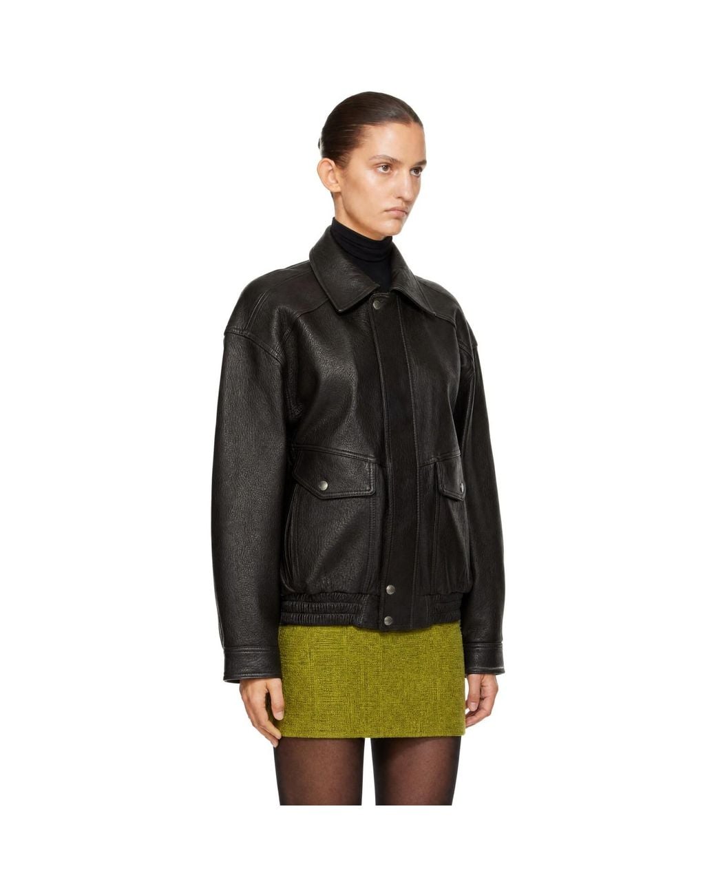 DUNST Black Oversized Vintage Leather Blouson Jacket