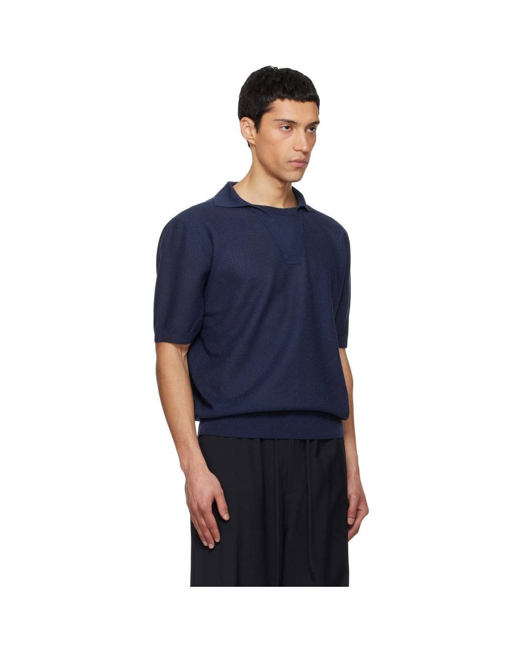LE17SEPTEMBRE Blue Layered Neck Knit Polo for men