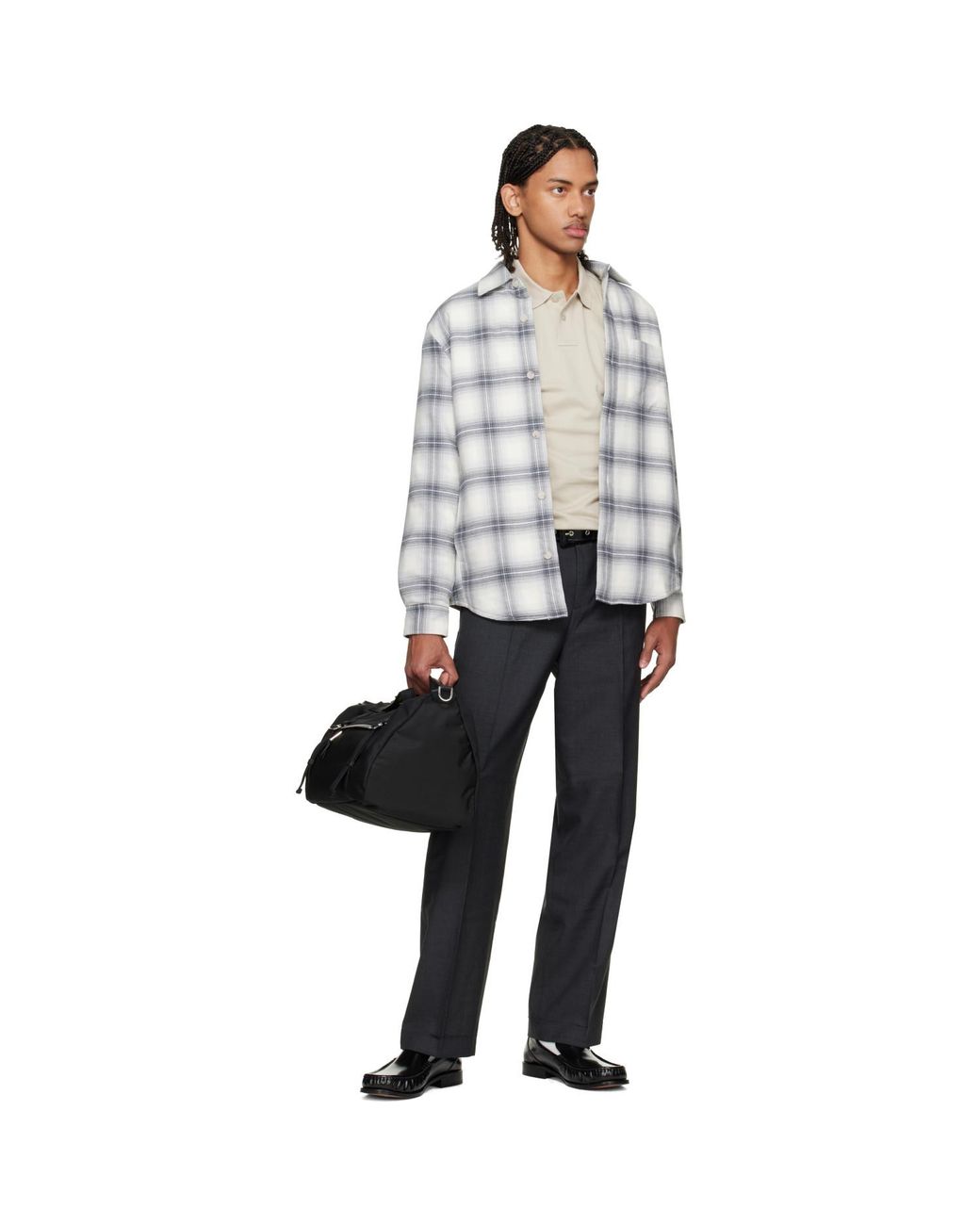 Boss Gray Checkered Flannel Overshirt for men