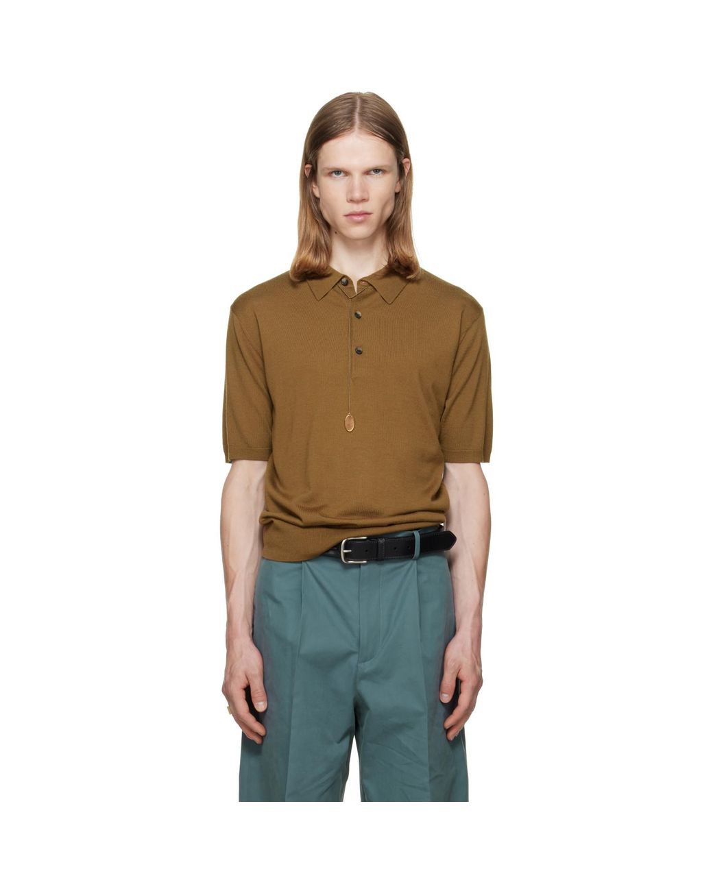 Dries Van Noten Green Khaki Knit Wool Polo for men