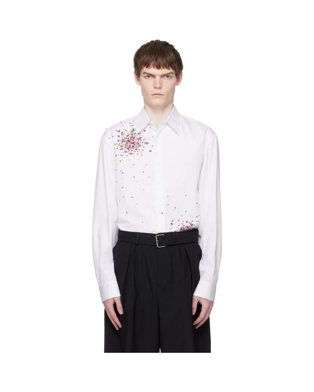 Dries Van Noten White Sequinned Shirt for men