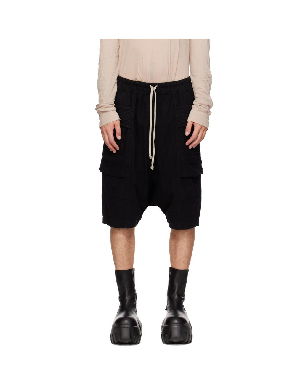 Rick Owens Black Tower Creatch Cargo Pods Shorts for men