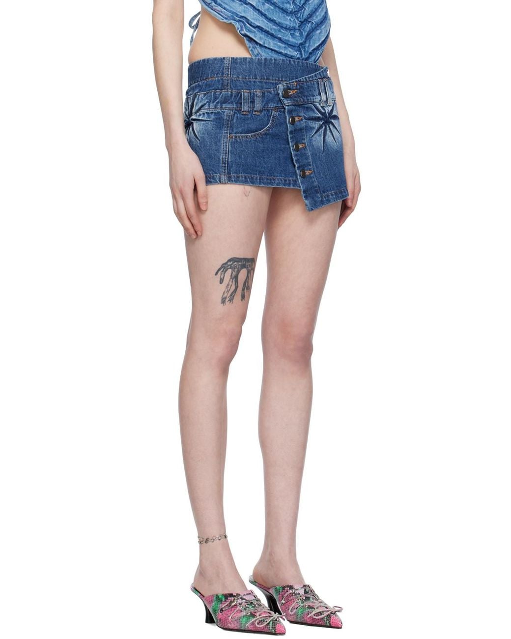 MASHA POPOVA Blue Creased Denim Miniskirt