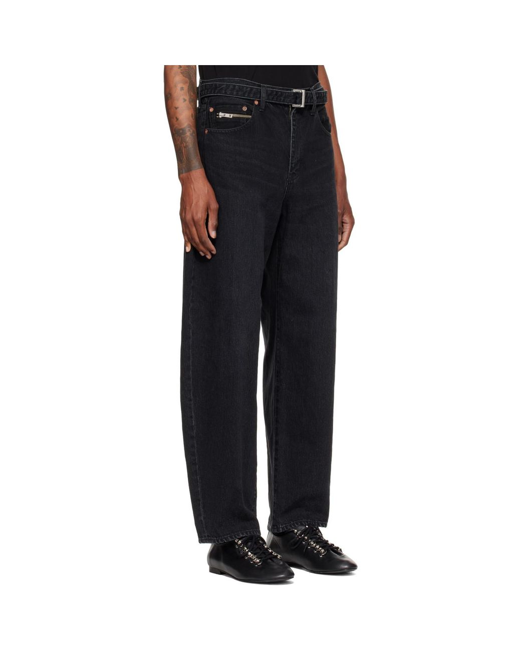 Sacai Black Belted Jeans for men