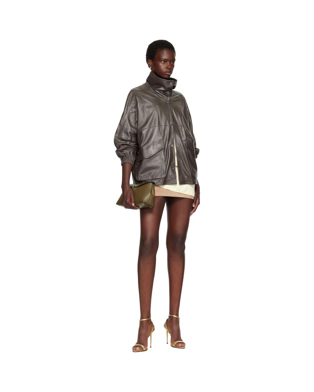 Nour Hammour Brown Taupe Anorak Leather Jacket