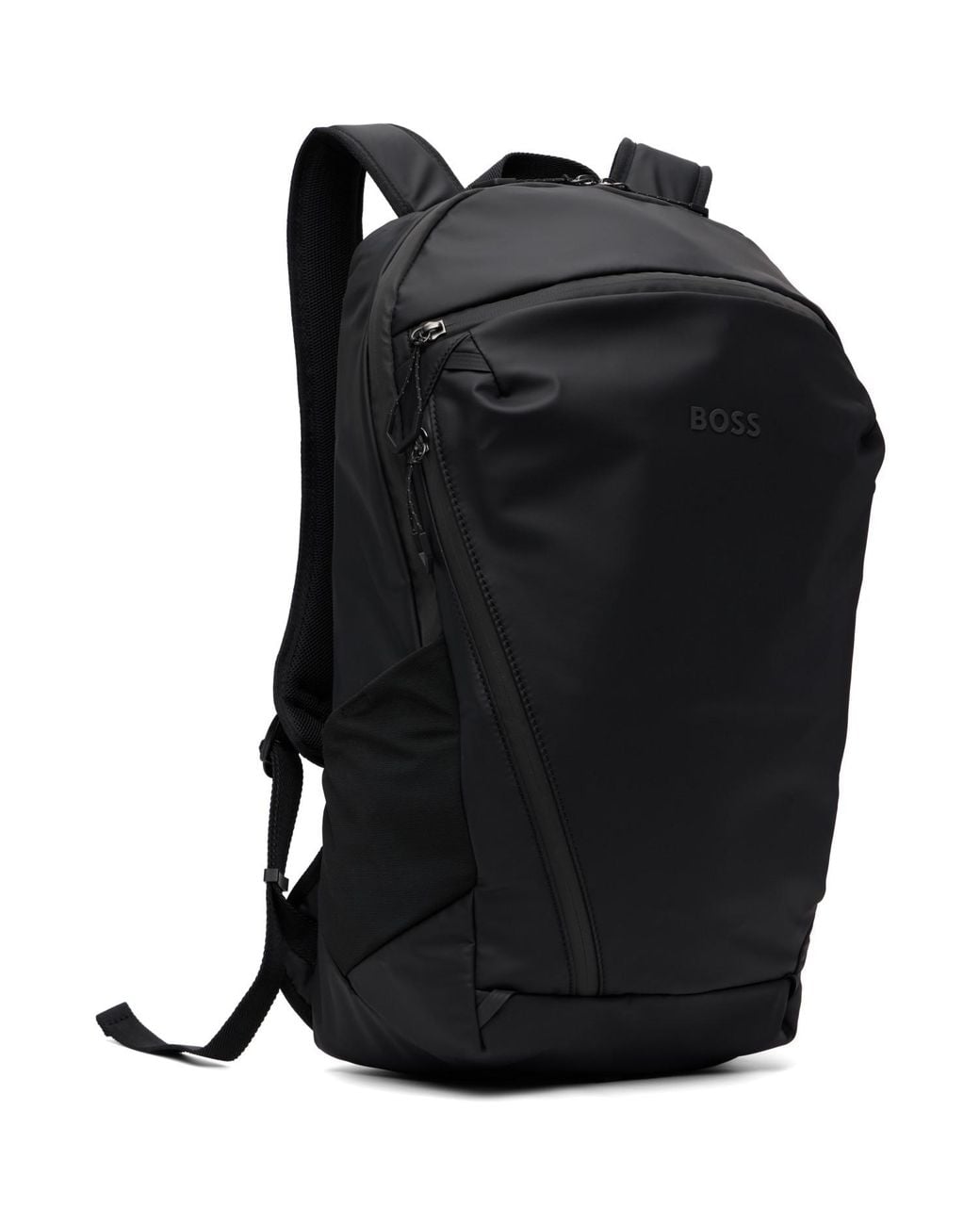 Boss Black Reflective Detail Faux-Leather Backpack for men
