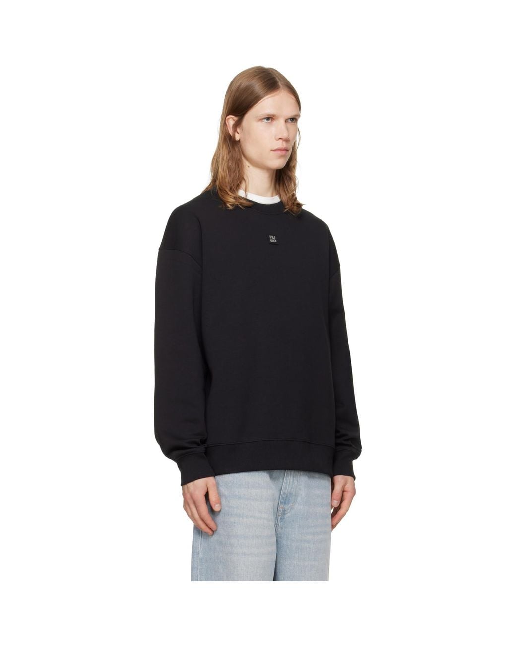 HUGO Black Stacked-Logo Badge Cotton-Blend Sweatshirt for men