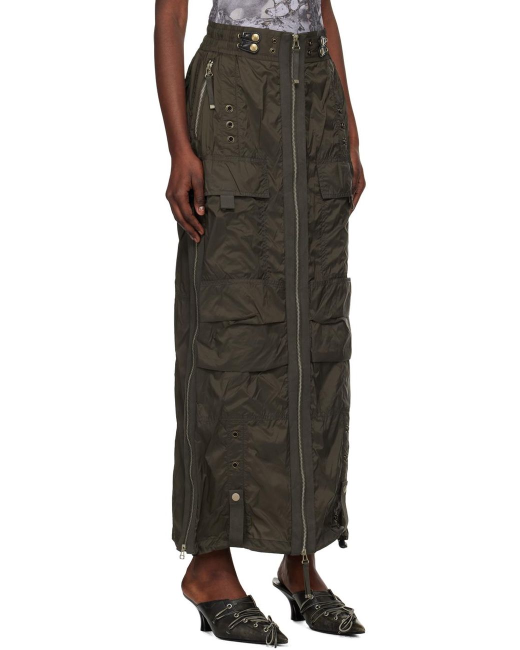 DIESEL Khaki O-Crep Maxi Skirt in Black | Lyst