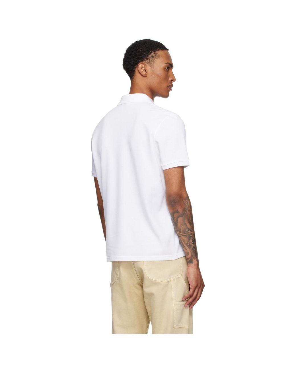 Moncler White Logo Patch Cotton Piquet Polo for men