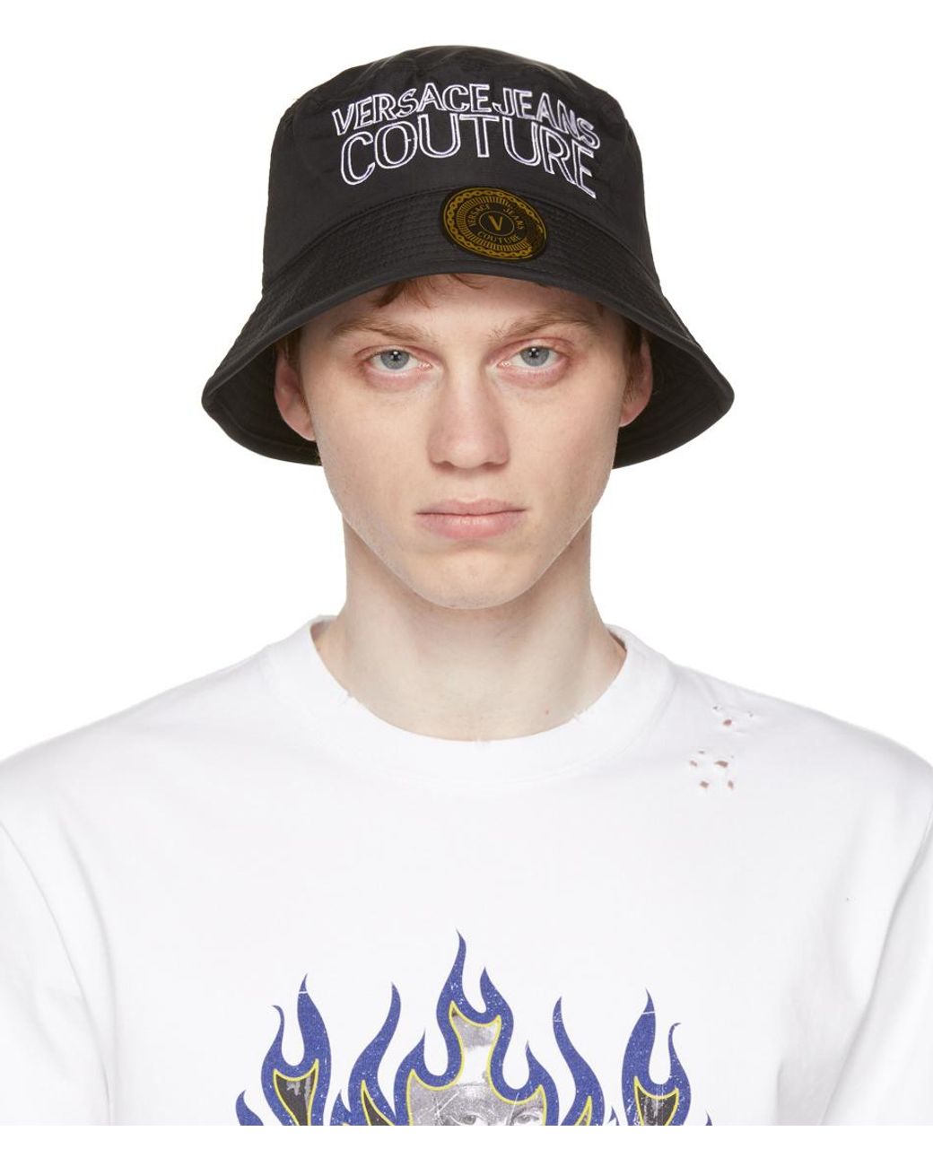 Versace Jeans Couture Black & White Logo Bucket Hat for Men Lyst