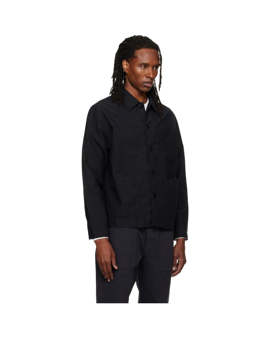 Merz B. Schwanen Black Cropped Sateen Canvas Worker Jacket for men