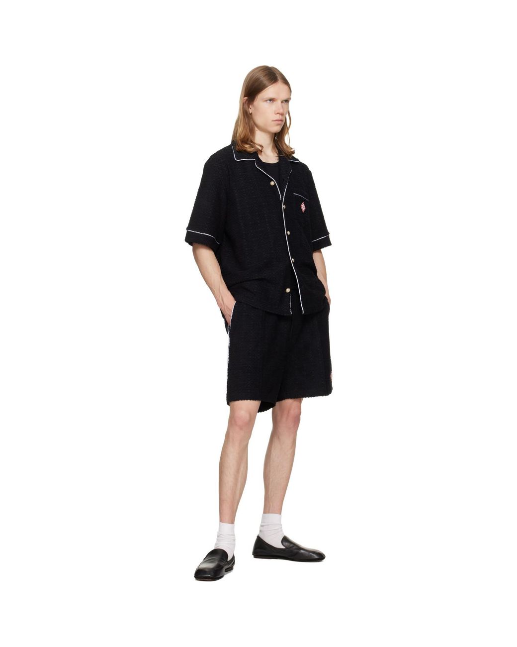 Casablanca Black Towelling Monogram Short Sleeve Shirt for men