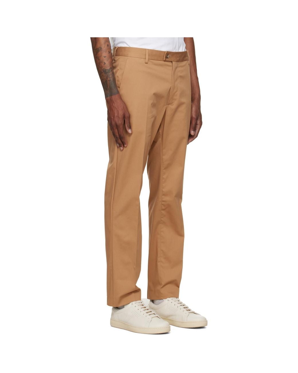 Boss Natural Tan Creased Trousers for men