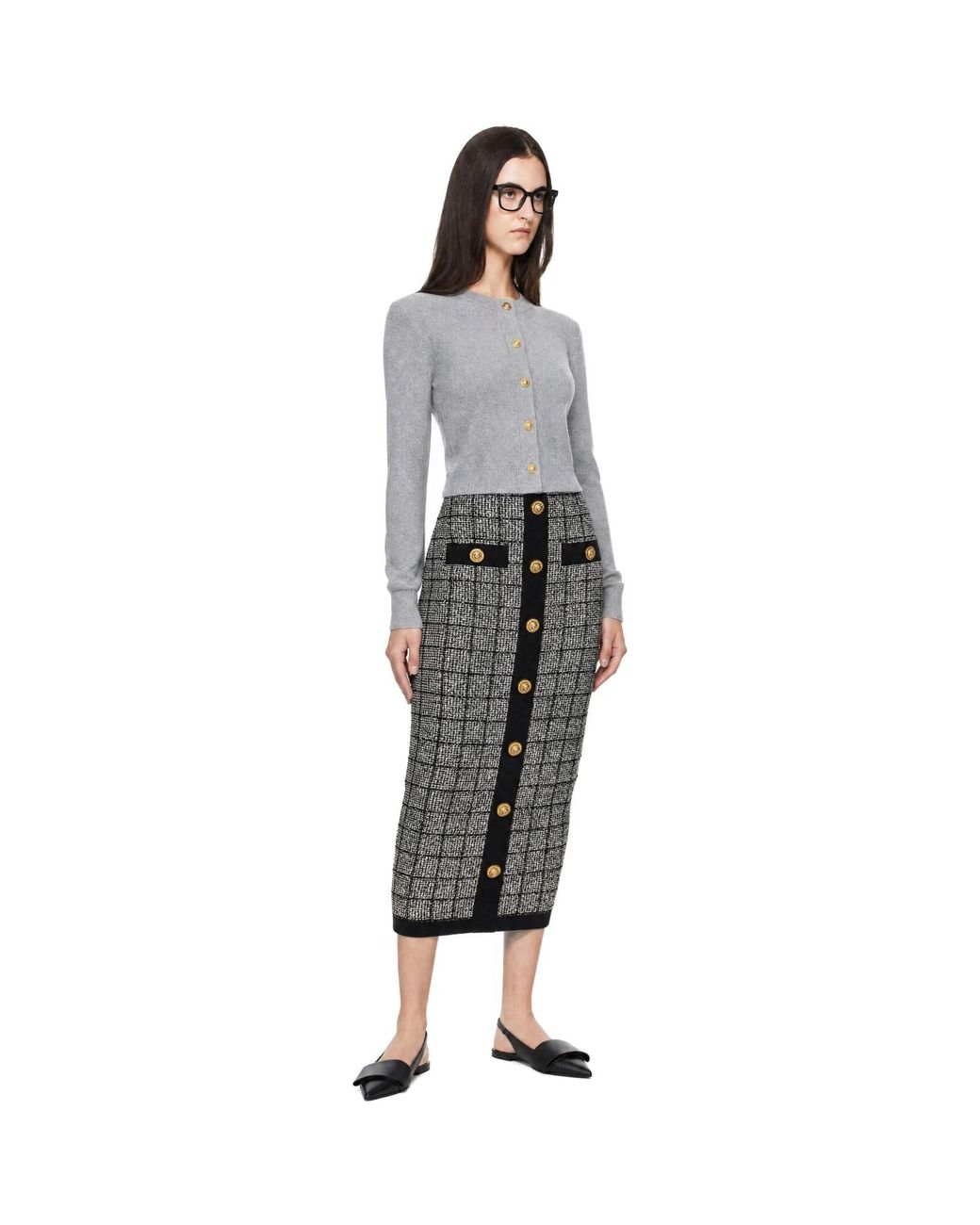 Balmain Gray Buttoned Round Collar Cashmere Cardigan