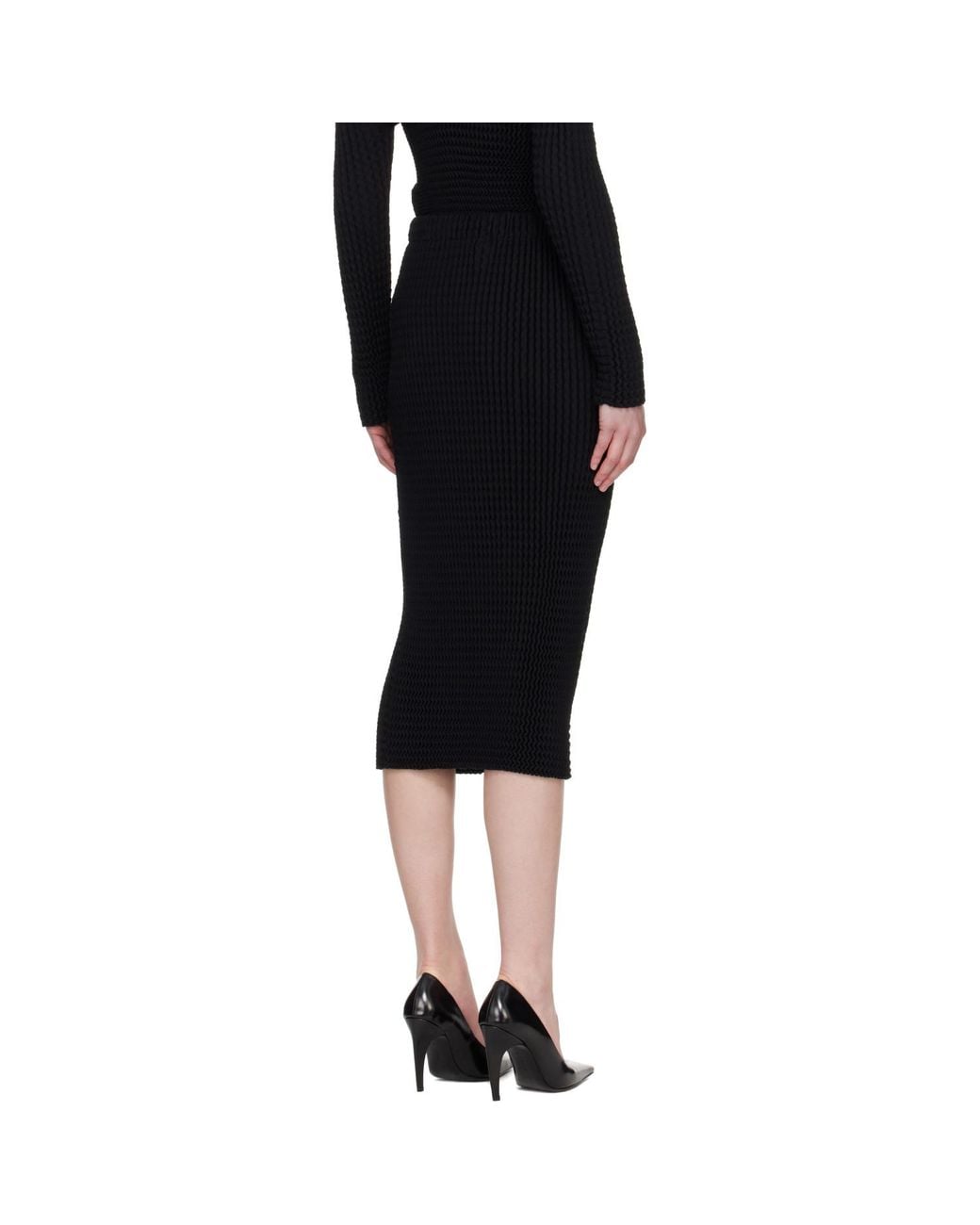 Issey Miyake Black Spongy Midi Skirt