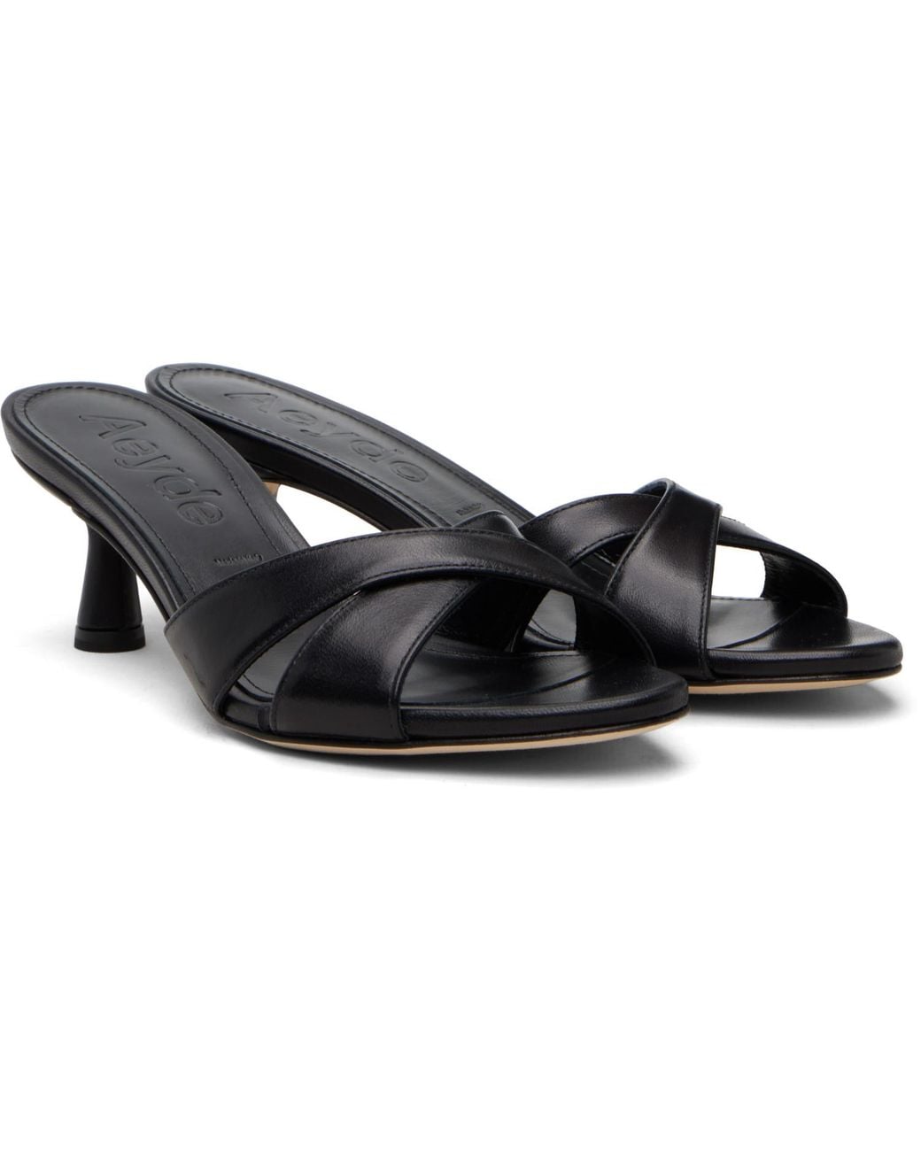 Aeyde Black Vero Leather Mule Heeled Sandals