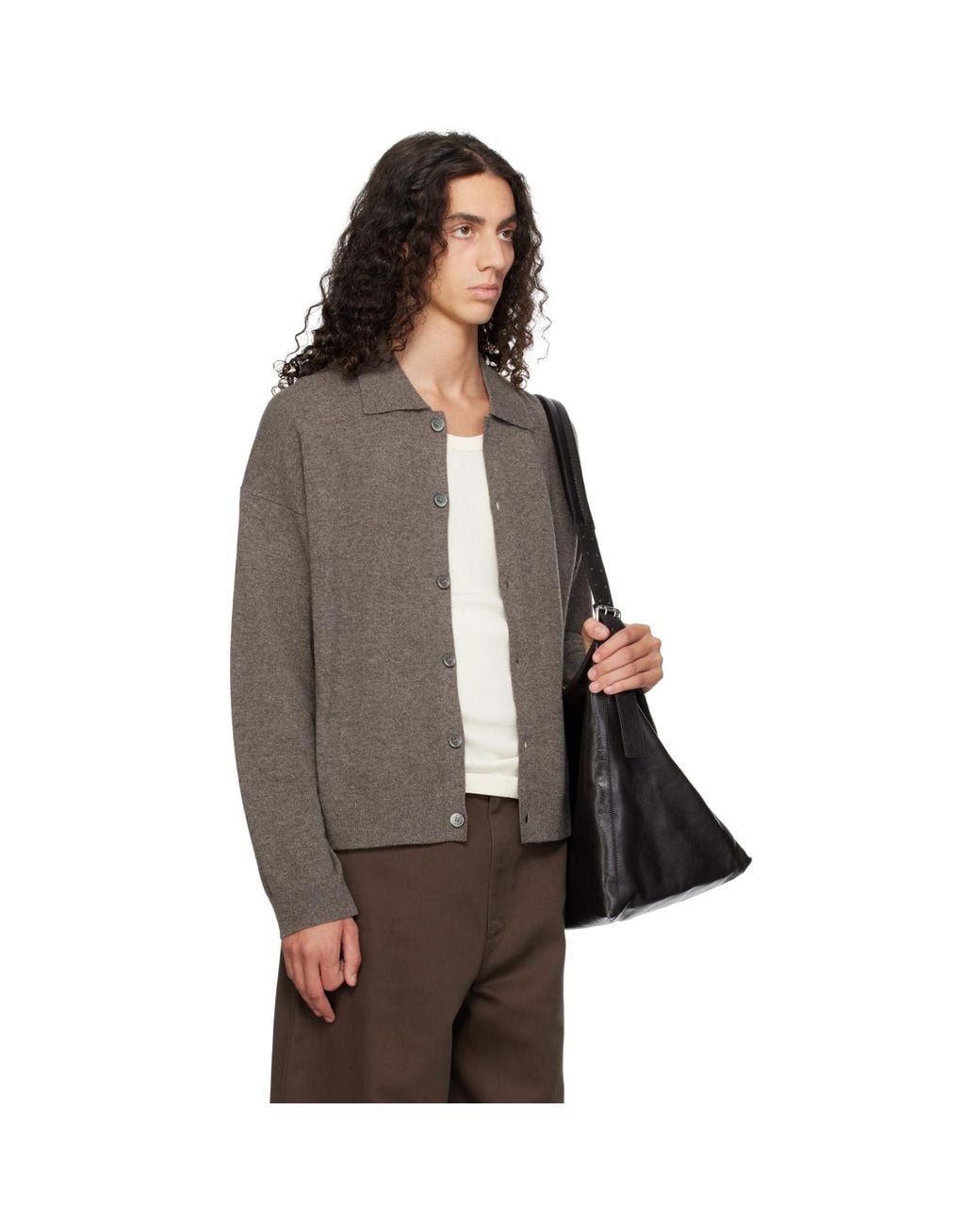 YACAIA Brown Taupe Y-0017 Oversized Merino Cashmere Cardigan for men