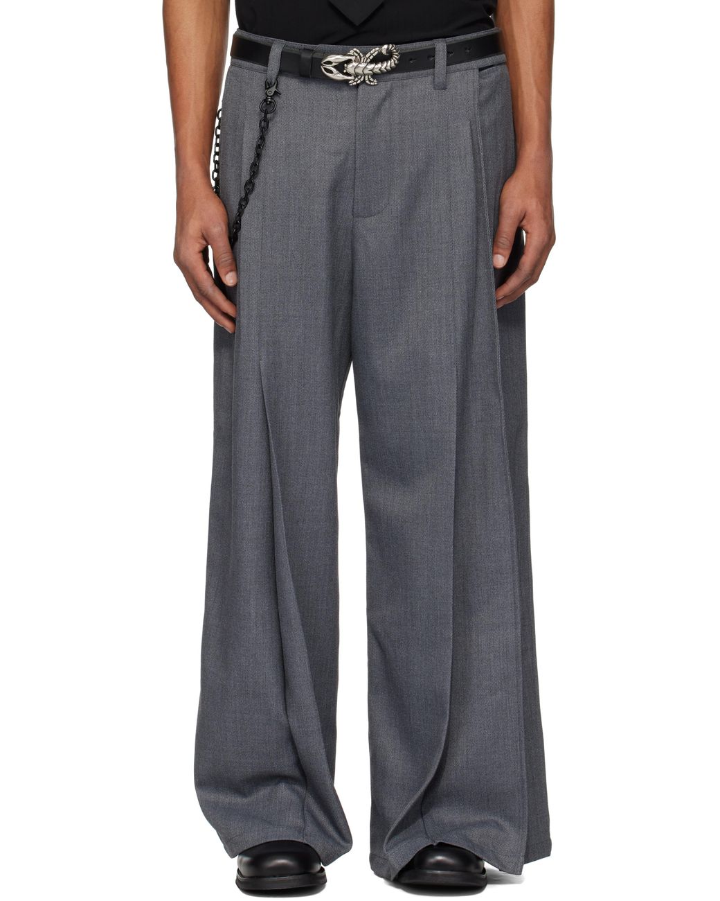 パンツ NULLUS Belted Large Pleated Trousers nullus-GREY-Belted-Large-