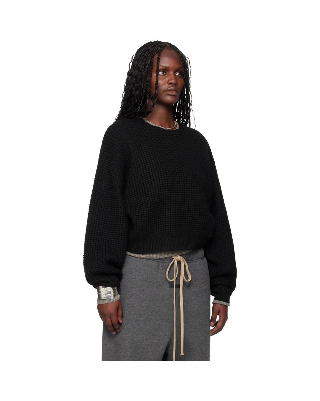 Fear Of God Black Holiday Heavy Waffle 90S Crewneck Sweater