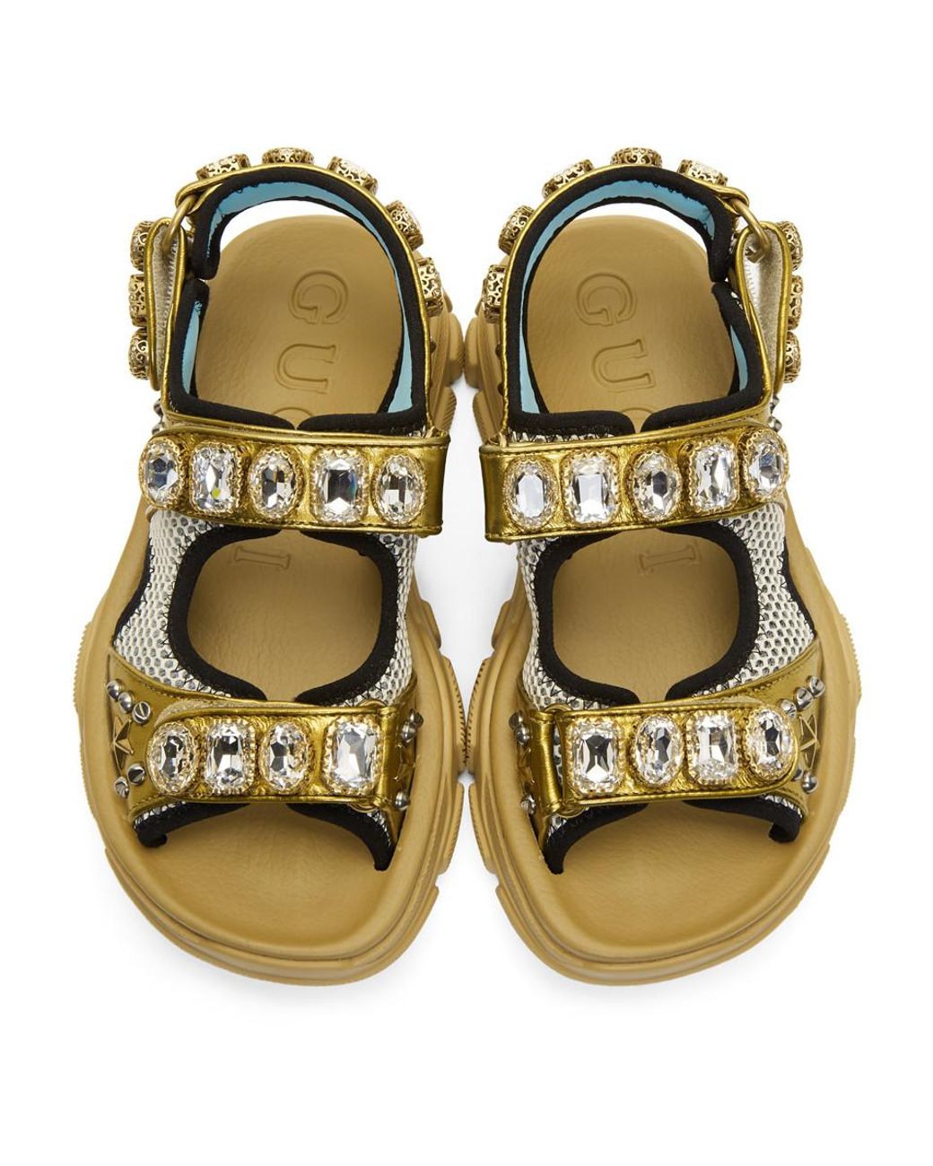 gucci white crystal aguru chunky sandals