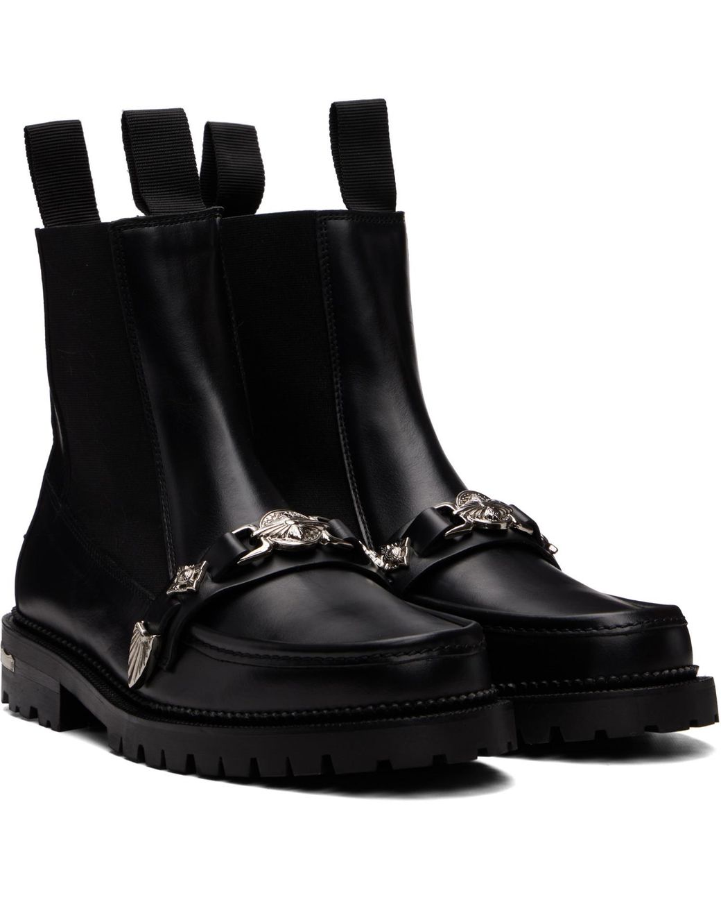Toga Virilis Black Hard Leather Chelsea Boots for men