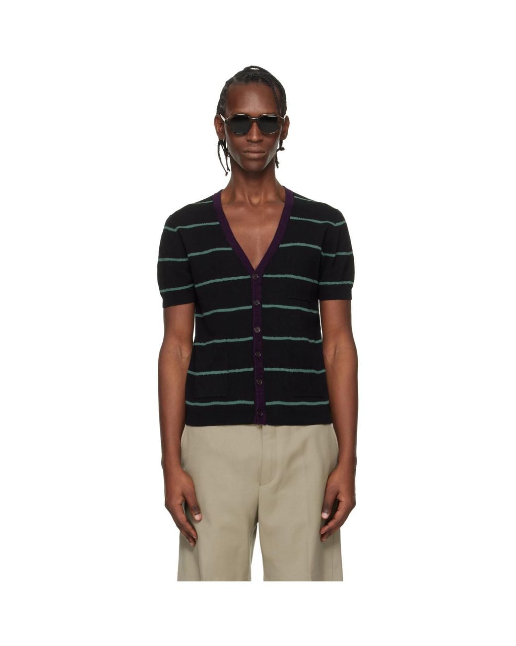 Dries Van Noten Black Striped Cardigan for men