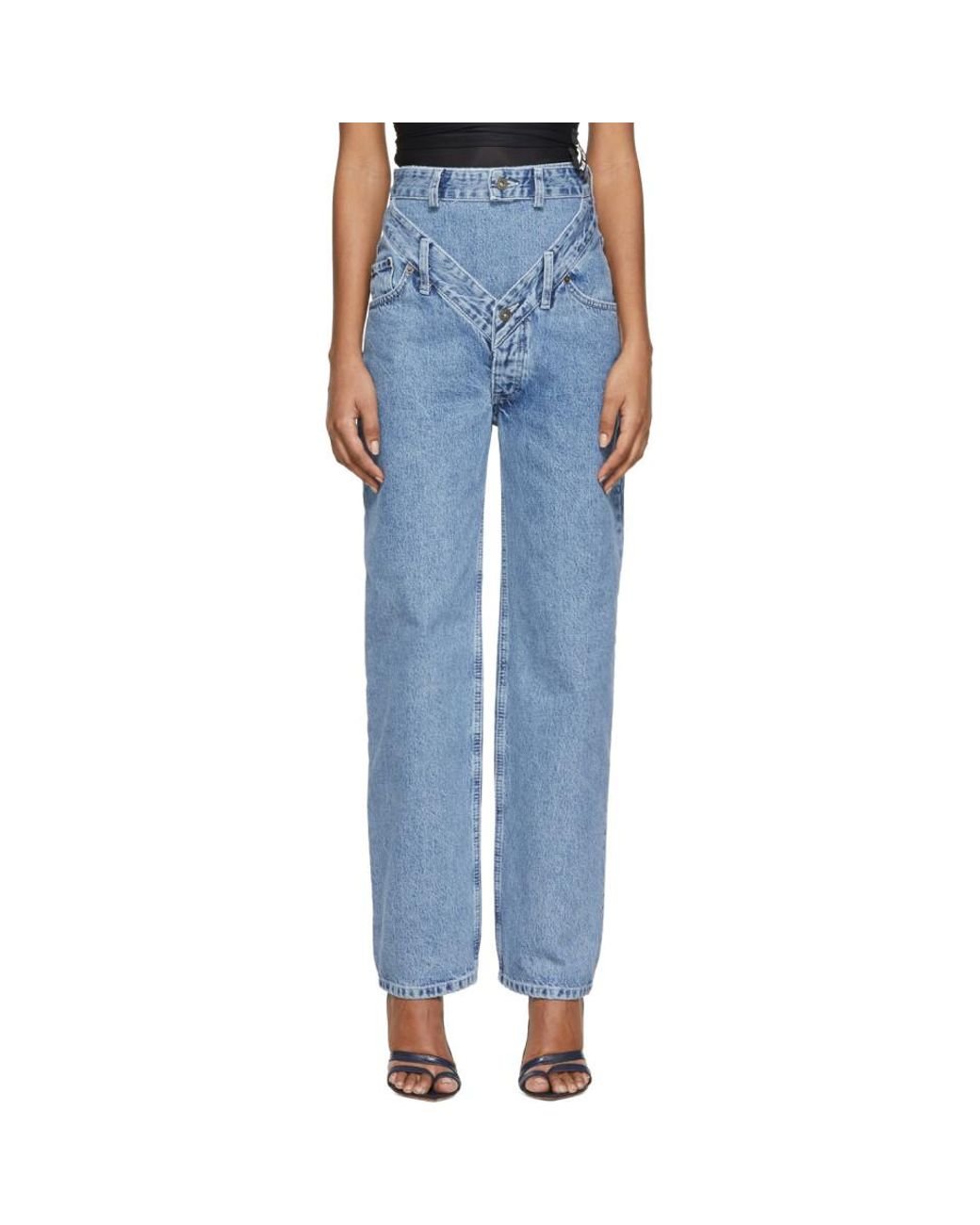 Y. Project Blue Cut-out Waistband Jeans | Lyst