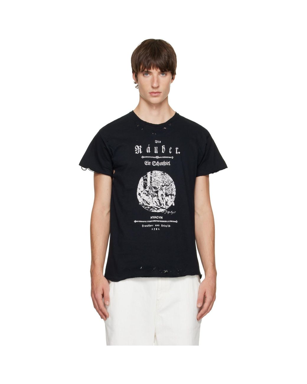 HYACYN Black Distressed Safety Pin T-Shirt for men