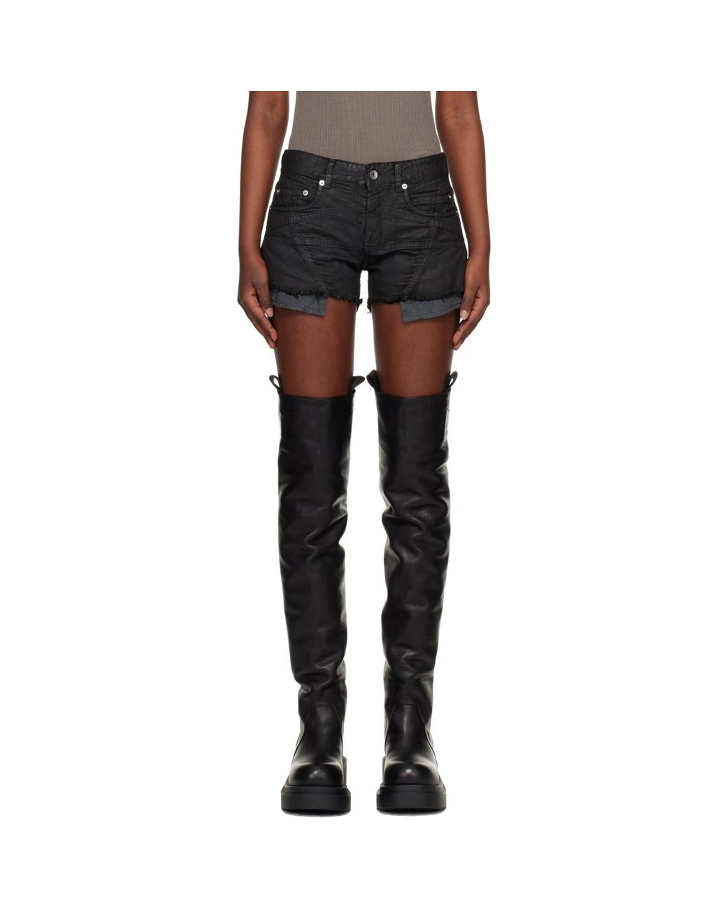 Rick Owens Black Temple Lana Cut Off Denim Shorts