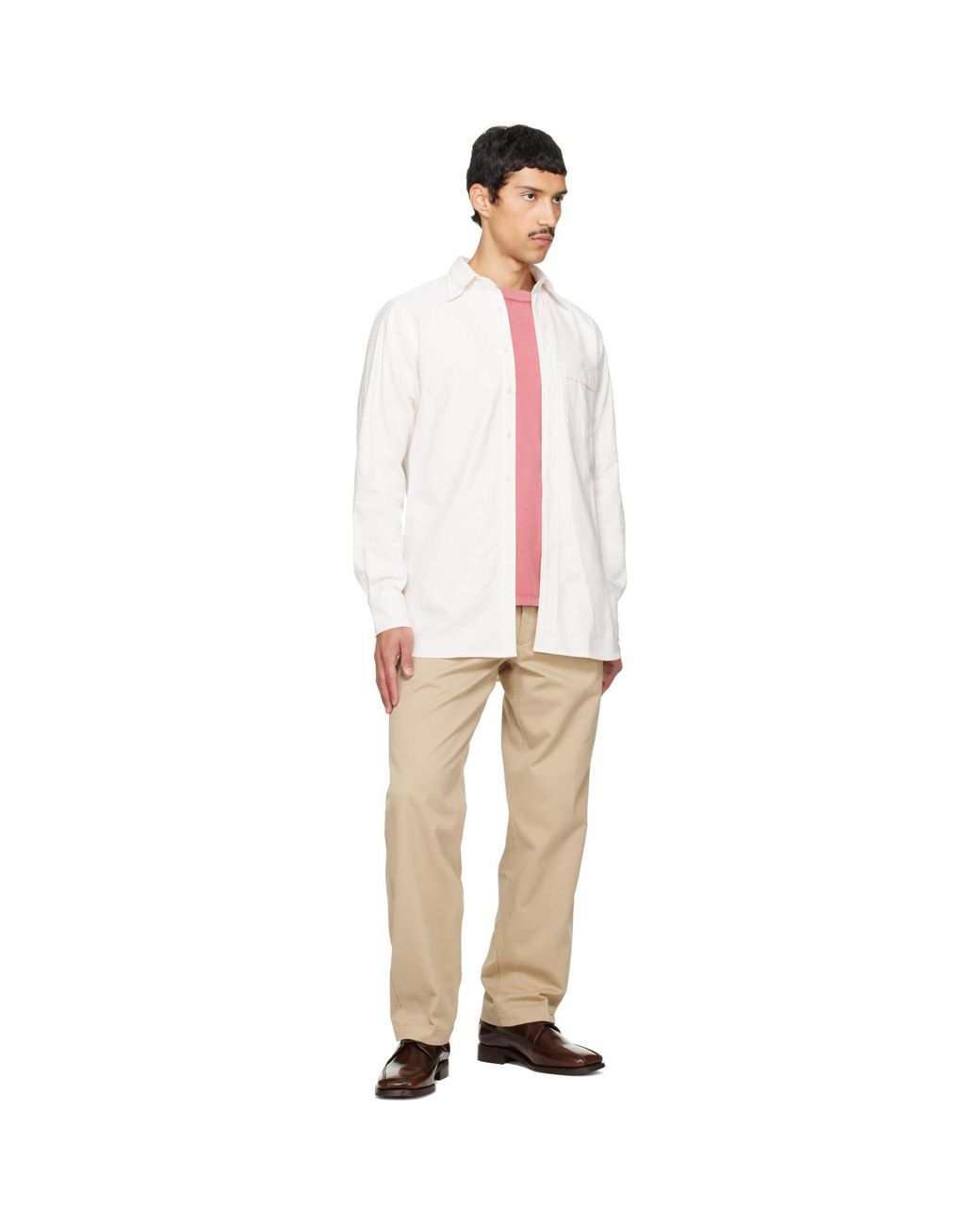 Drake's White Off- Cotton Oxford Cloth Button-Down Shirt for men