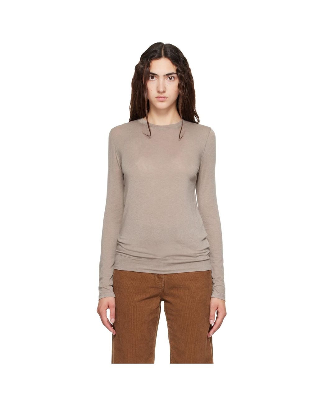 NOTHING WRITTEN Brown Taupe Aima Wool Long Sleeve T-Shirt