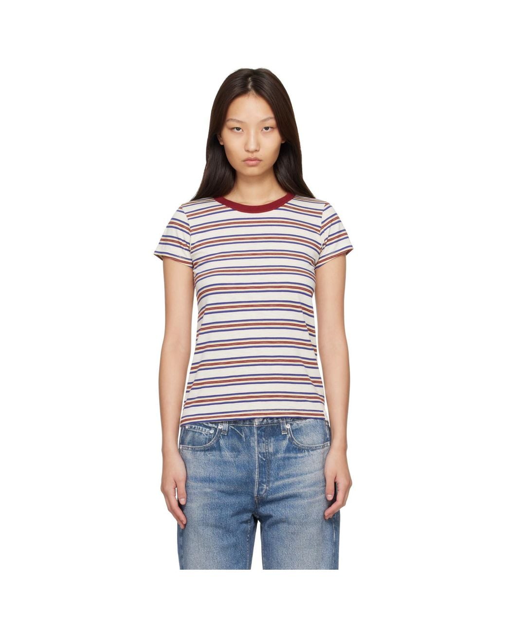 Rag & Bone Blue Off- 'The Slub Stripe' T-Shirt