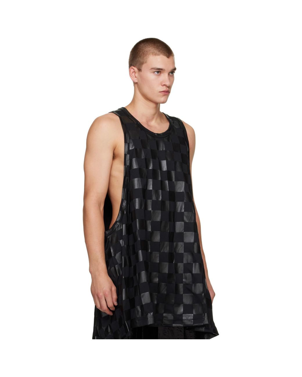 Comme des Garçons Black Smooth Gloss Print Check Tank Top for men