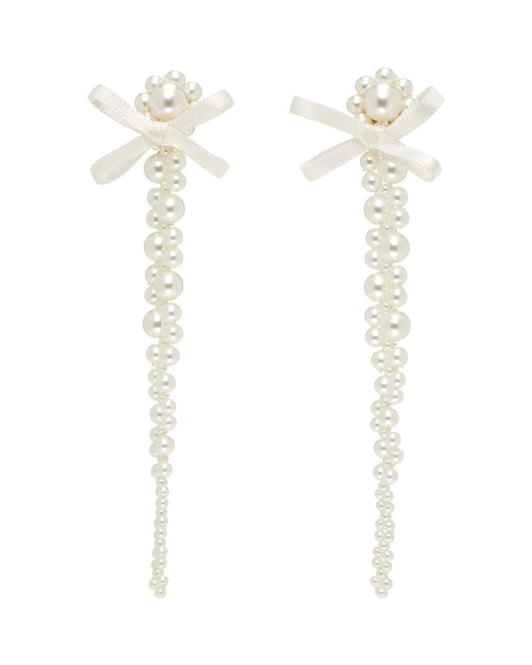 Simone Rocha White Petite Bow Detail Drip Earrings