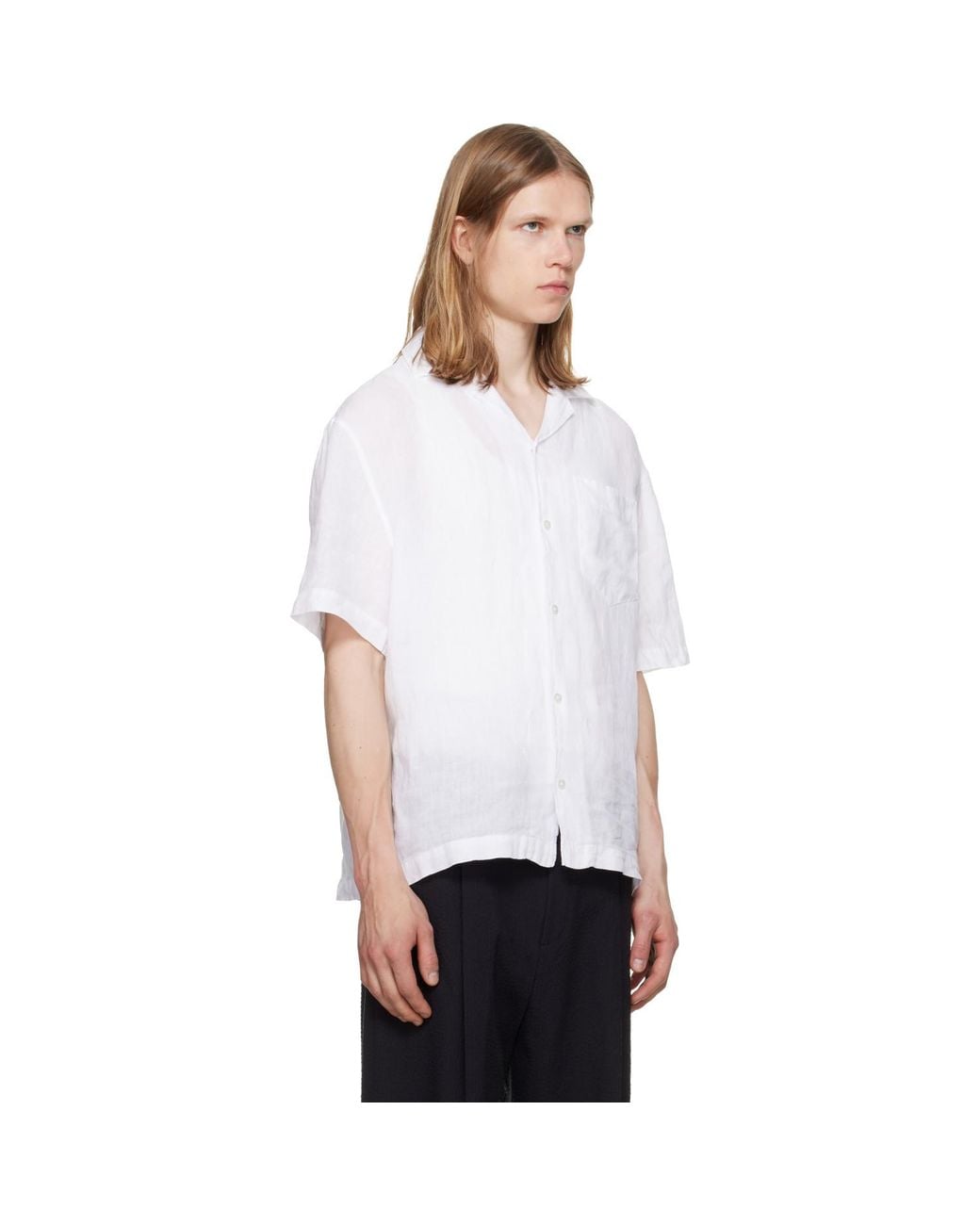 HUGO White Linen Camp Collar Shirt for men